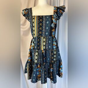 Band of the Free Women’s River of Dreams Stripe Floral Print Tired Dress M m10